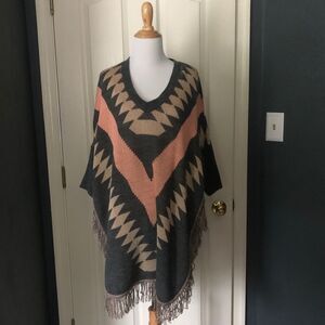 Tribal Print Say What? Poncho sweater